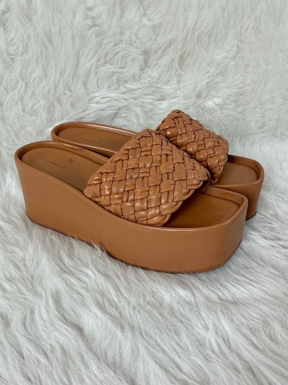Vince Brown Leather Braided Puffy Woven Vamp Mari Platform Sandals 9M